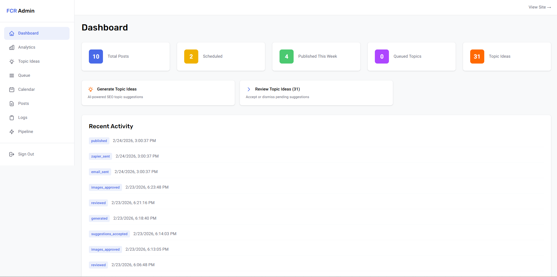 Content & analytics platform interface